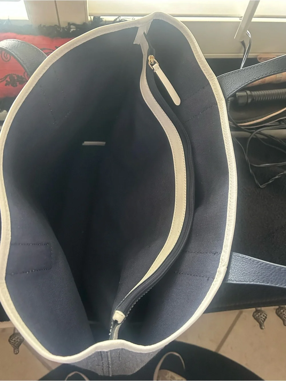 Kate Spade Two Tone Navy and cream canvas Tote